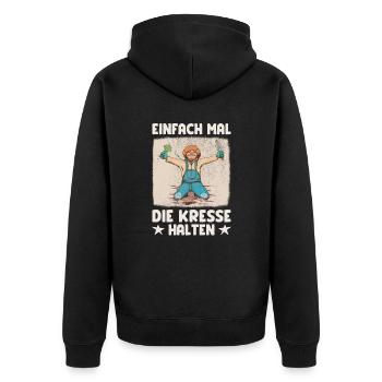 Einfach Mal die Kresse Halten Gartenlust Gärtner - Unisex Premium Bio Zip Hoodie - Schwarz - Hinten - Nico (187cm)
