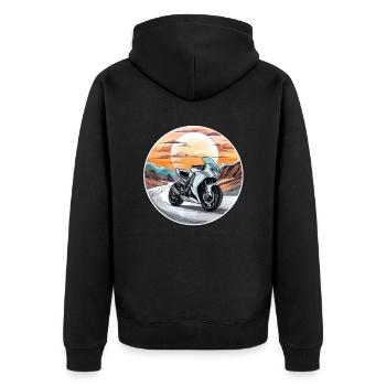 Motorrad Tour Sonnenuntergang Motorradfahrer Biker - Unisex Premium Bio Zip Hoodie - Schwarz - Hinten - Nico (187cm)
