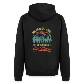 Brauche Keine Therapie Alpen Alpenüberquerung - Unisex Premium Bio Zip Hoodie - Schwarz - Hinten - Nico (187cm)