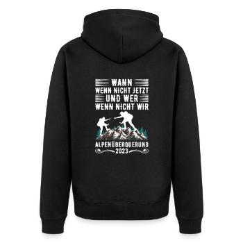 Alpenüberquerung 2023 Spruch Für Alpenüberquerer - Unisex Premium Bio Zip Hoodie - Schwarz - Hinten - Nico (187cm)