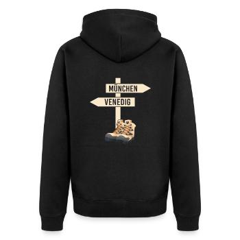 Traversée des Alpes Munich Sentier de randonnée longue distance de Venise - Veste à capuche bio Premium Unisexe - noir - Dos - Nico (187cm)