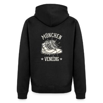 Alpenüberquerung München Venedig Fernwanderweg - Unisex Premium Bio Zip Hoodie - Schwarz - Hinten - Nico (187cm)