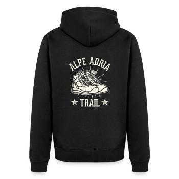 Alpenüberquerung Alpe Adria Trail Ferwanderweg - Unisex Premium Bio Zip Hoodie - Schwarz - Hinten - Nico (187cm)