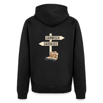 Alpenüberquerung Garmisch Gardasee - Unisex Premium Bio Zip Hoodie - Schwarz - Hinten - Nico (187cm)