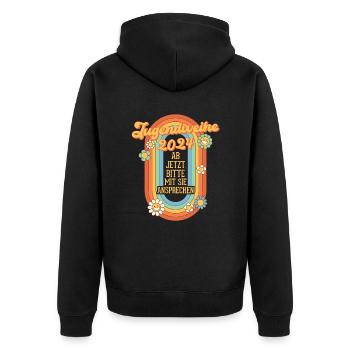 Youth Consecration 2024 From now on, please address them - Unisex Premium Organic Zip Hoodie - black - Back - Nico (187cm)