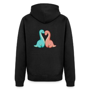 Süßes Dino Paar, Dinosaurier Liebe, Langhals - Unisex Premium Bio Zip Hoodie - Schwarz - Hinten - Nico (187cm)