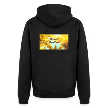 Real Sailor Sunseeker Outfit Urlaub Geschenkidee - Unisex Premium Bio Zip Hoodie - Schwarz - Hinten - Nico (187cm)