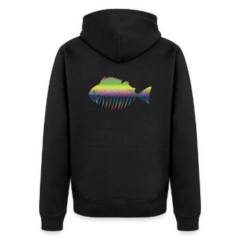Fisch - Unisex Premium Bio Zip Hoodie - Schwarz - Hinten - Nico (187cm)