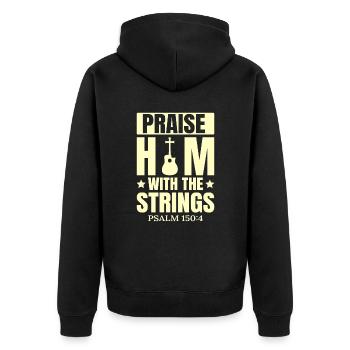 Christliche Musik Gitarre Kirchenmusik Glaube - Unisex Premium Bio Zip Hoodie - Schwarz - Hinten - Nico (187cm)