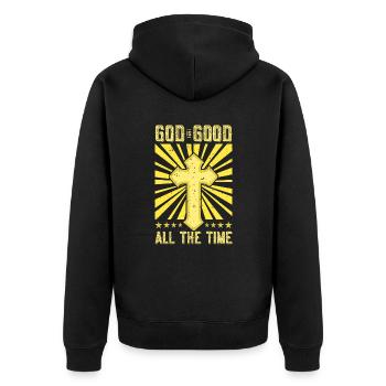 Gott ist Gut Kirche Glaube Christentum Heilig - Unisex Premium Bio Zip Hoodie - Schwarz - Hinten - Nico (187cm)