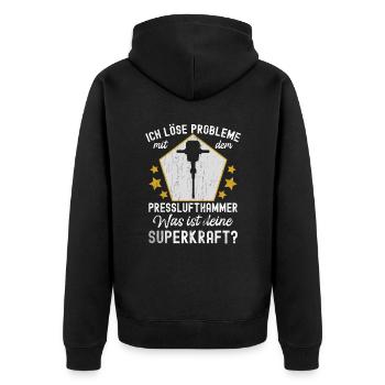 Ich Löse Probleme Mit dem Presslufthammer Straßenb - Unisex Premium Bio Zip Hoodie - Schwarz - Hinten - Nico (187cm)