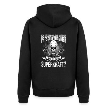 Ich Löse Probleme Mit dem Presslufthammer Straßenb - Unisex Premium Bio Zip Hoodie - Schwarz - Hinten - Nico (187cm)
