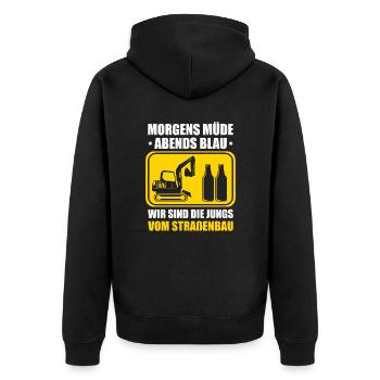 Morgens Müde Abends Blau Straßenbau - Unisex Premium Bio Zip Hoodie - Schwarz - Hinten - Nico (187cm)