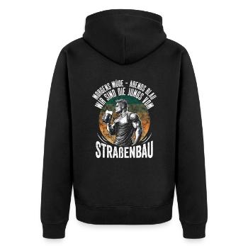 Morgens Müde Abends Blau Straßenbau - Unisex Premium Bio Zip Hoodie - Schwarz - Hinten - Nico (187cm)