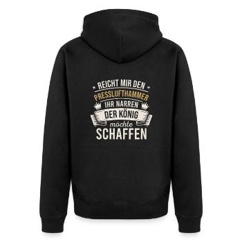Reicht Mir den Presslufthammer Straßenbauarbeiter - Unisex Premium Bio Zip Hoodie - Schwarz - Hinten - Nico (187cm)