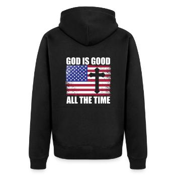 Gott ist Gut Kirche Glaube Christentum Heilig - Unisex Premium Bio Zip Hoodie - Schwarz - Hinten - Nico (187cm)