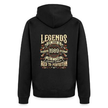 Vintage Born 1989 Legends Vintage Birthday - Unisex Premium Organic Zip Hoodie - black - Back - Nico (187cm)