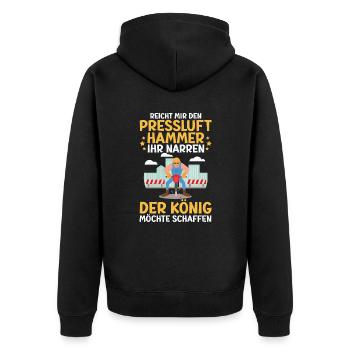Reicht Mir den Presslufthammer Straßenbauarbeiter - Unisex Premium Bio Zip Hoodie - Schwarz - Hinten - Nico (187cm)