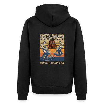 Reicht Mir den Presslufthammer Straßenbauarbeiter - Unisex Premium Bio Zip Hoodie - Schwarz - Hinten - Nico (187cm)