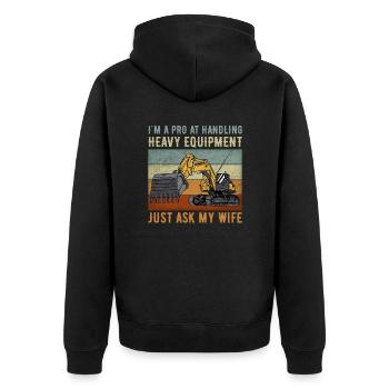 Retro Excavator Saying Excavator Driver Construction Site - Unisex Premium Organic Zip Hoodie - black - Back - Nico (187cm)