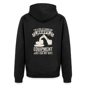 Retro Excavator Slogan Excavator Driver Construction Site - Unisex Premium Organic Zip Hoodie - black - Back - Nico (187cm)