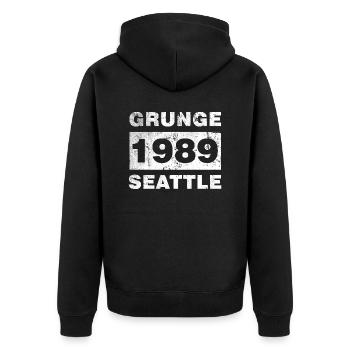 GRUNGE SEATTLE 1989 - Unisex Premium Bio Zip Hoodie - Schwarz - Hinten - Nico (187cm)
