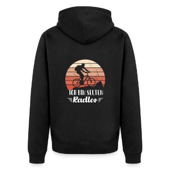 MTB Fahrer Mountainbike Ich Bin Selten Radlos - Unisex Premium Bio Zip Hoodie - Schwarz - Hinten - Nico (187cm)