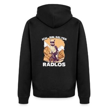 MTB Fahrer Mountainbike Ich Bin Selten Radlos - Unisex Premium Bio Zip Hoodie - Schwarz - Hinten - Nico (187cm)