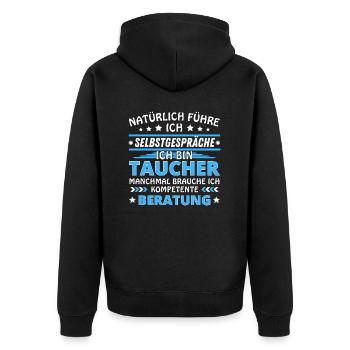 Ich führe Selbstgespräche - Taucher Edition blau - Unisex Premium Bio Zip Hoodie - Schwarz - Hinten - Nico (187cm)