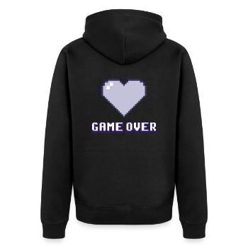 Game Over Purple Heart - Unisex Premium Bio Zip Hoodie - Schwarz - Hinten - Nico (187cm)