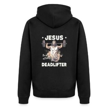 Jésus L’ultime soulevé de terre rétro Jésus - Veste à capuche bio Premium Unisexe - noir - Dos - Nico (187cm)