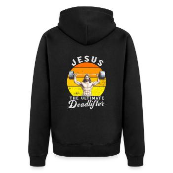 Jésus L’ultime soulevé de terre rétro Jésus - Veste à capuche bio Premium Unisexe - noir - Dos - Nico (187cm)