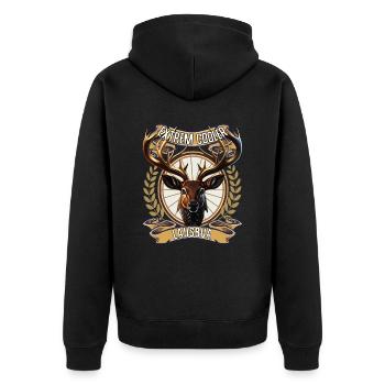 Lausbua Bayern Tirol ersatz Tracht Lederhosen - Unisex Premium Bio Zip Hoodie - Schwarz - Hinten - Nico (187cm)