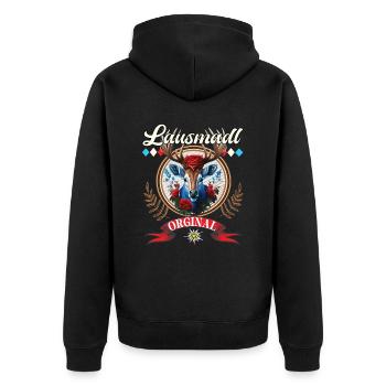 Lausmadl Dirndel ersatz Kostüm Bayrisch Spruch - Unisex Premium Bio Zip Hoodie - Schwarz - Hinten - Nico (187cm)