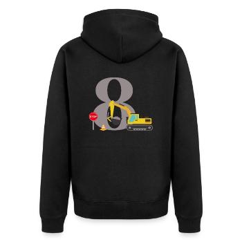 Bagger zum 8-jährigen Jubiläum - Unisex Premium Bio Zip Hoodie - Schwarz - Hinten - Nico (187cm)