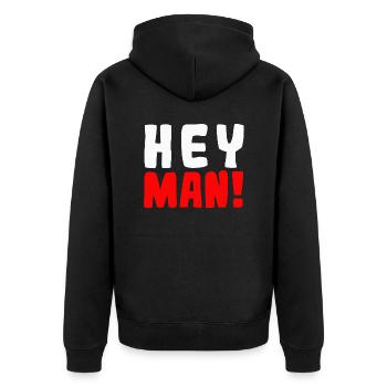 Hey man! - Unisex Premium Bio Zip Hoodie - Schwarz - Hinten - Nico (187cm)