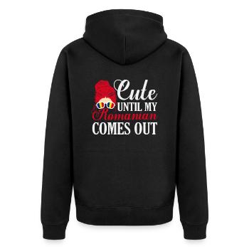 Cute Until My Romanian Comes Out Romania Pride Pat - Unisex Premium Bio Zip Hoodie - Schwarz - Hinten - Nico (187cm)
