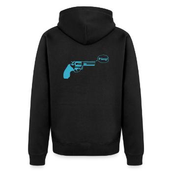 pistole päng - Unisex Premium Bio Zip Hoodie - Schwarz - Hinten - Nico (187cm)