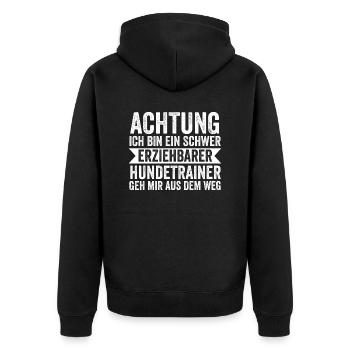 Hundetraining Hund Hundeschule Hundetrainer - Unisex Premium Bio Zip Hoodie - Schwarz - Hinten - Nico (187cm)