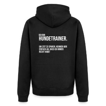 Hundetraining Hund Hundeschule Hundetrainer - Unisex Premium Bio Zip Hoodie - Schwarz - Hinten - Nico (187cm)