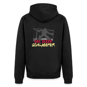 Feldhockey Hockey "Hockey-Torwart" HockeyGoalie - Unisex Premium Bio Zip Hoodie - Schwarz - Hinten - Nico (187cm)