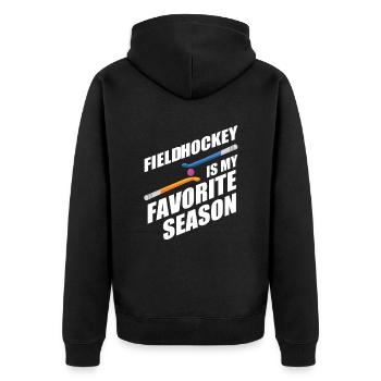 Feldhockey Ist Meine Lieblingssaison Hallenhockey - Unisex Premium Bio Zip Hoodie - Schwarz - Hinten - Nico (187cm)