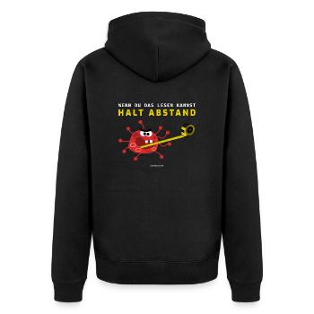 Halt Abstand - Unisex Premium Bio Zip Hoodie - Schwarz - Hinten - Nico (187cm)
