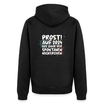 Neujahr Feuerwerk Silvester 2024 - Unisex Premium Bio Zip Hoodie - Schwarz - Hinten - Nico (187cm)