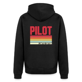 Pilot Limited Edition - Unisex Premium Bio Zip Hoodie - Schwarz - Hinten - Nico (187cm)