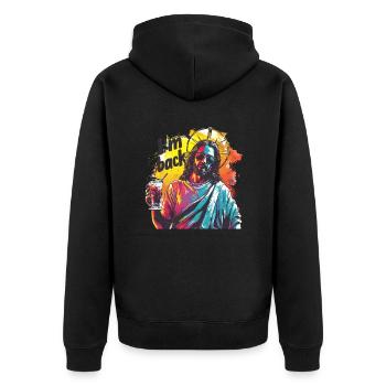 Jesus Christus Ostern I'm Back Party - Unisex Premium Bio Zip Hoodie - Schwarz - Hinten - Nico (187cm)