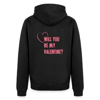 Valentinstags Geschenk / Will you be my Valentine? - Unisex Premium Bio Zip Hoodie - Schwarz - Hinten - Nico (187cm)