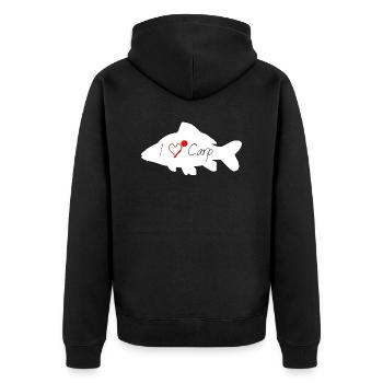 I love Carp white transparent - Unisex Premium Bio Zip Hoodie - Schwarz - Hinten - Nico (187cm)