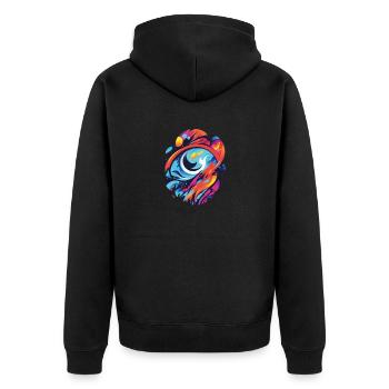 Farbenfrohes Auge: Kunstvolle Darstellung Seele - Unisex Premium Bio Zip Hoodie - Schwarz - Hinten - Nico (187cm)