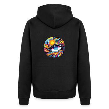 Künstlerisches Augen-Design mit leuchtenden Farben - Unisex Premium Bio Zip Hoodie - Schwarz - Hinten - Nico (187cm)